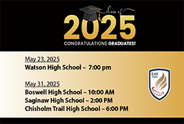  Watson, May 23, 7 pm, May 31, Boswell, 10 am, Saginaw, 2 pm, Chisholm Trail, 6 pm